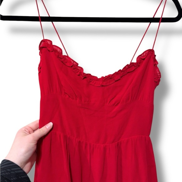 Reformation Marin Cherry Red Romantic Ruffle Mini Dress Size 0 - Picture 7 of 9